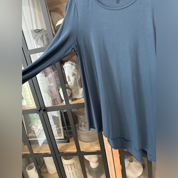 Eileen Fisher top long sleeve tunic asymmetrical hem navy scoop boat neck - Picture 6 of 7
